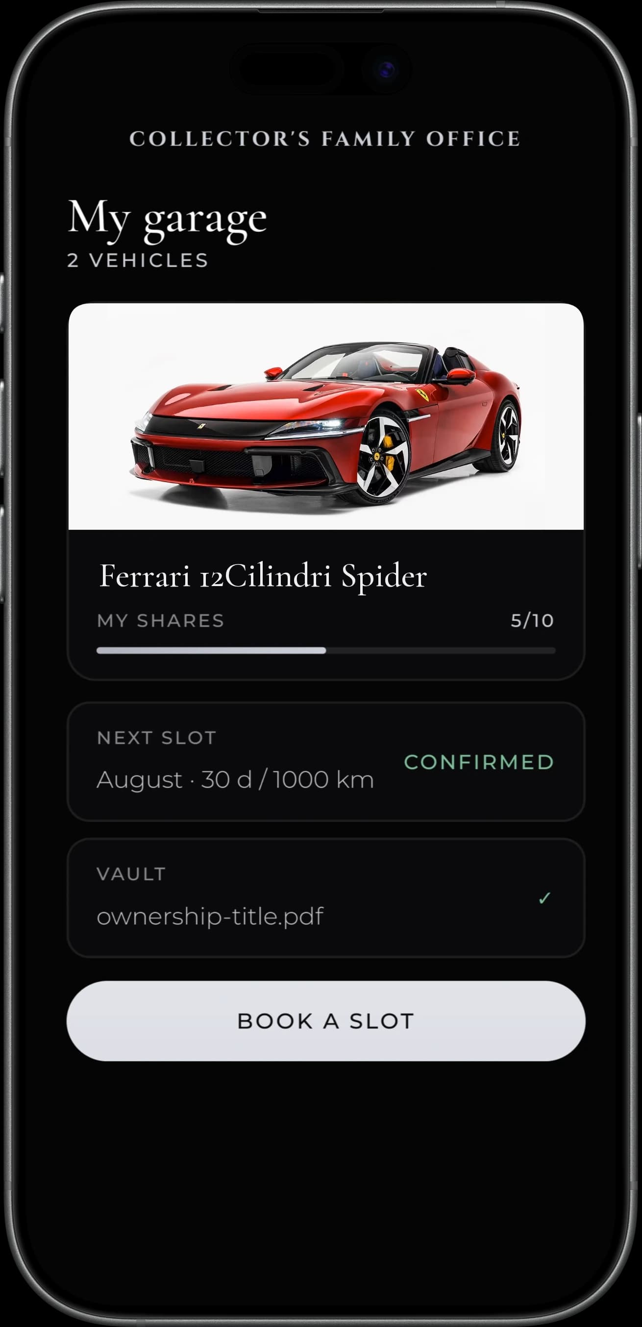 Collector’s Family Office app: my garage